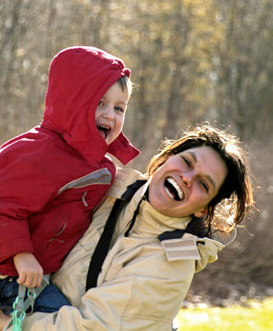 mom and son laughing